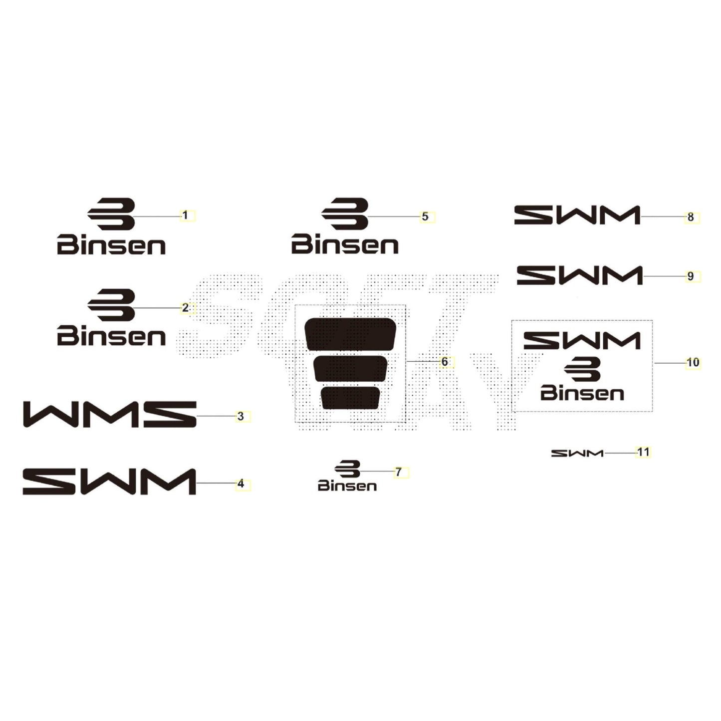SWM Binsen Aufkleber Schwarz Ersatzteile